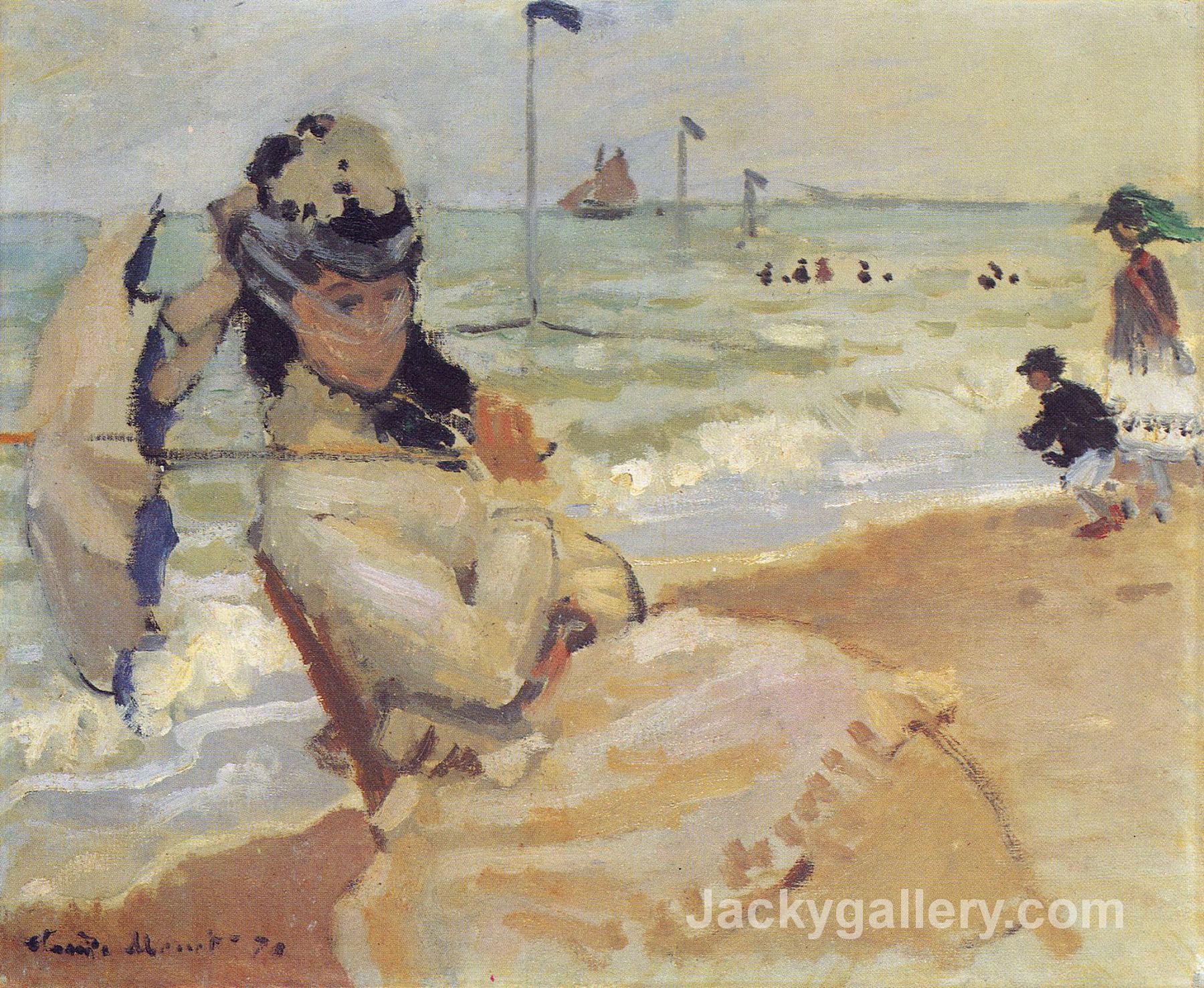 Camille on the Beach at Trouville by Claude Monet paintings reproduction